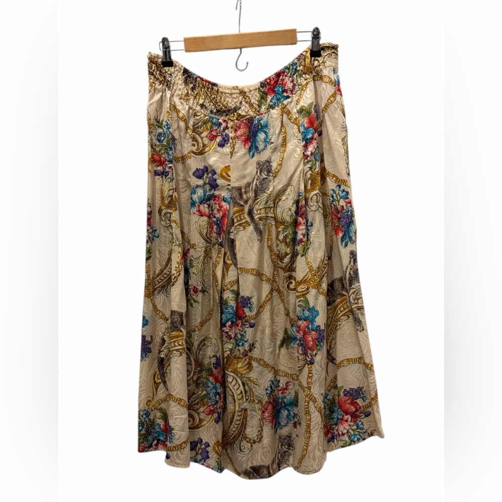 Diane Freis 100% Silk Artsy Novelty Leopard Print Midi Skirt Approx Size XL FLAW - Picture 8 of 12